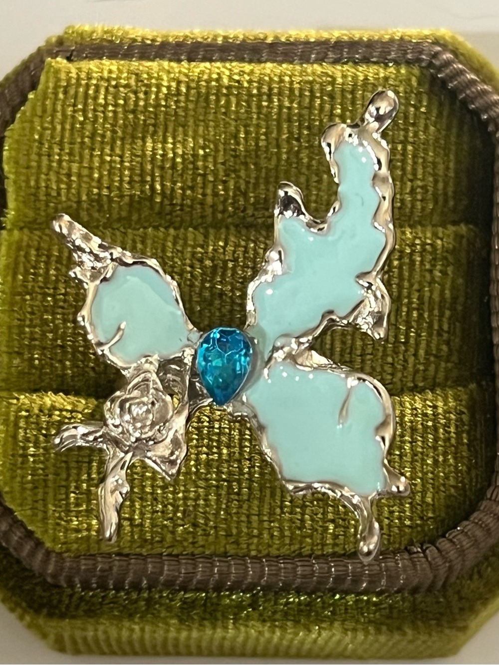 Whimsical Baby Blue Butterfly w/ Silver Accents Open Ring Size 6 NWT